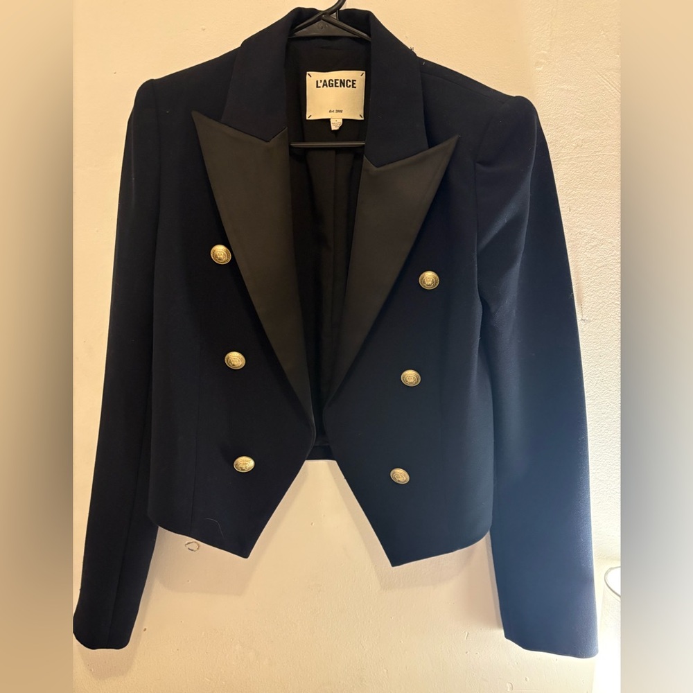 L'AGENCE Women's Dark Blue Blazer with Gold Buttons